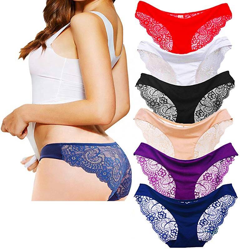 Hottest Sale Women Panties Ladies Briefs Ice Silk Sexy Lace Panties Seamless Transparent Underwear Lingerie